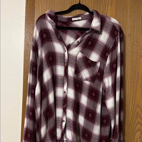 Plaid Button-Up Shirt in Burgundy and White - Picture 1 of 1